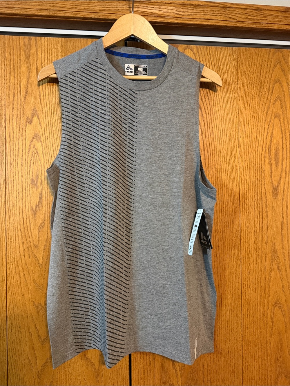 Reebok Gray Men's Sleeveless Muscle Tank with Diagonal Stripes